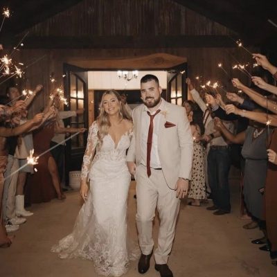 Dramatic sparkler exit grand finale at Milagro Venue barn wedding in Texas